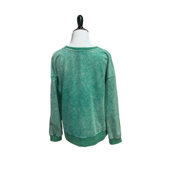 Promesa Women's S Small Crewneck Sweater Intentionally Faded Split Sides Green - Picture 5 of 6